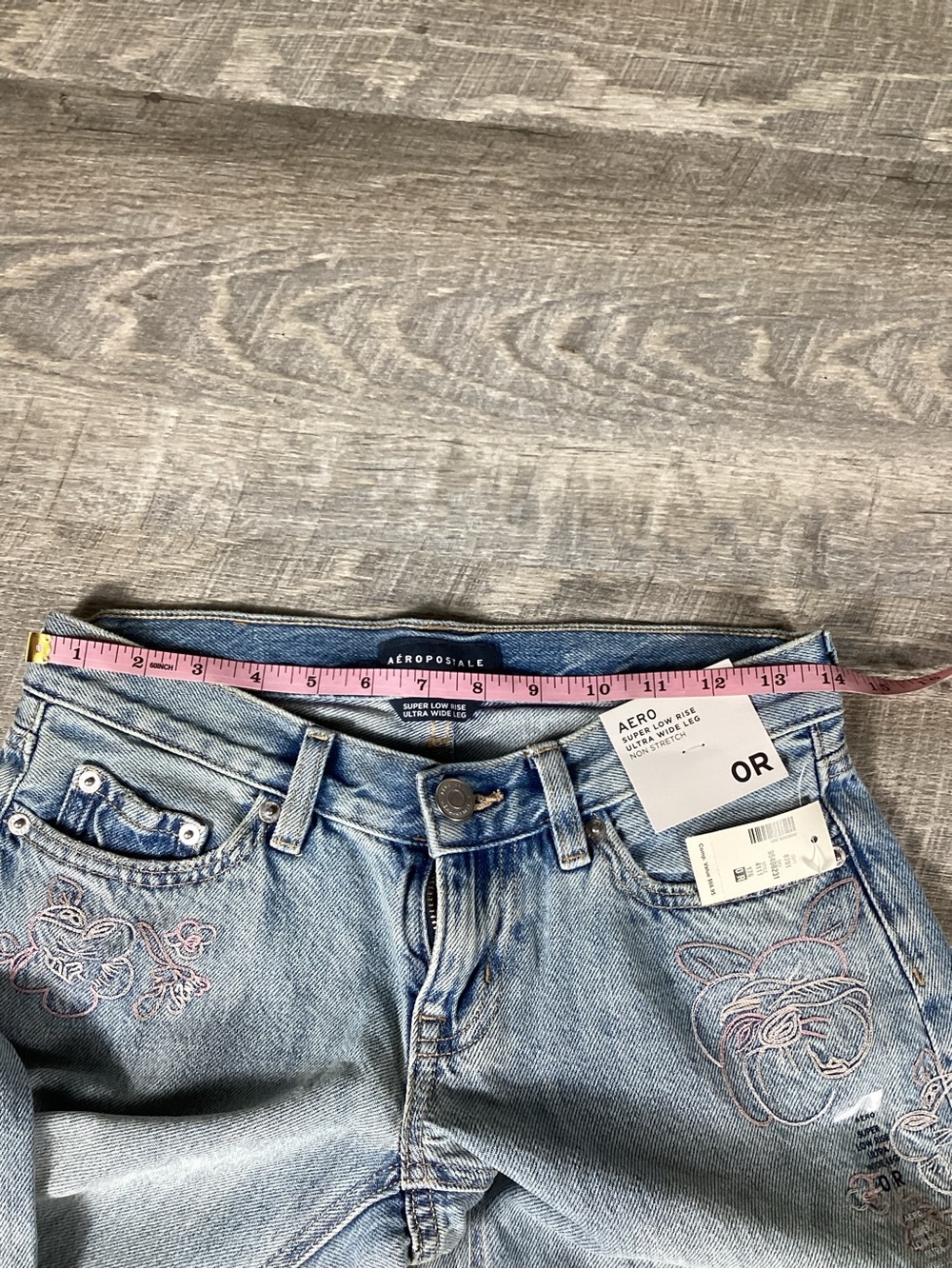 Aéropostale Y2K Ultra Wide Leg Jeans Size 0 Low Rise Floral Embroidered NWT - Picture 6 of 10